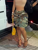 1338 New Product Rubber Waist Printed Camo Multi Pocket Casual Women's Shorts