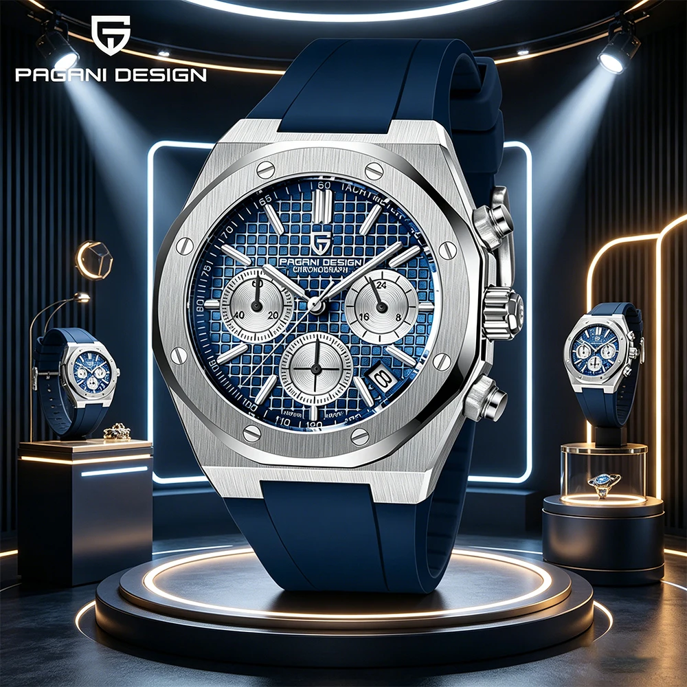 นาฬิกาควอตซ์ PAGANI DESIGN 2026 รุ่น VK63 สำหรับผู้ชาย ดีไซน์ธุรกิจ กระจกแซฟไฟร์ ตัวเรือนสแตนเลสสตีล กันน้ำ 20 บาร์ นาฬิกาโครโนมิเตอร์แบบสปอร์ต