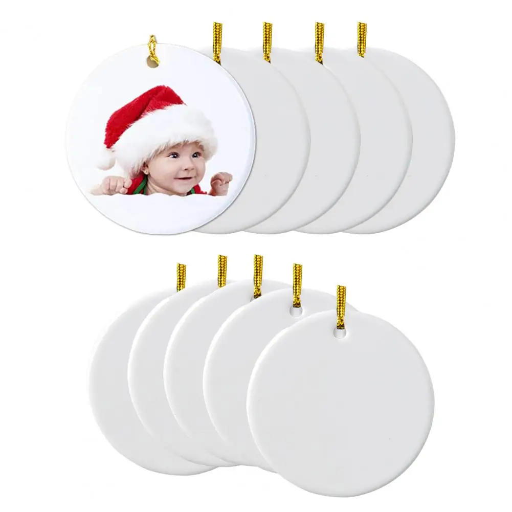Sublimation Blank Ceramic Ornament White Porcelain- Round Ornament with Lanyard for DIY Craft Christmas Tree Home Decor