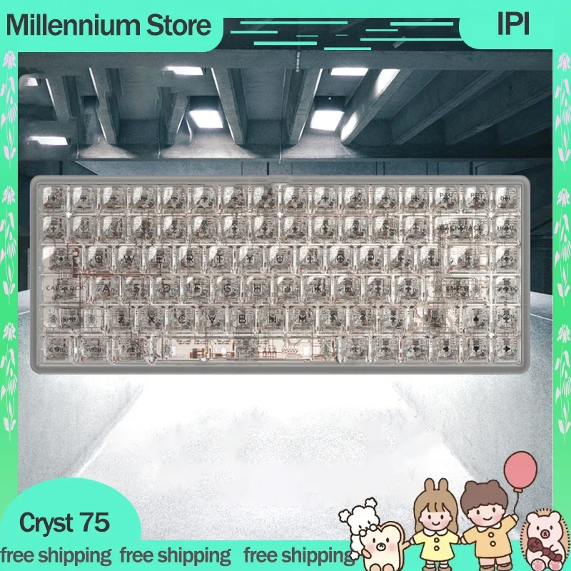 Ipi Cryst 75 Tastiere Trasparenti Tastiera Da Gioco Meccanica Retroilluminazione Rgb Cablata Personalizzazione Tastiera Hot-Swap Tastiere Regali