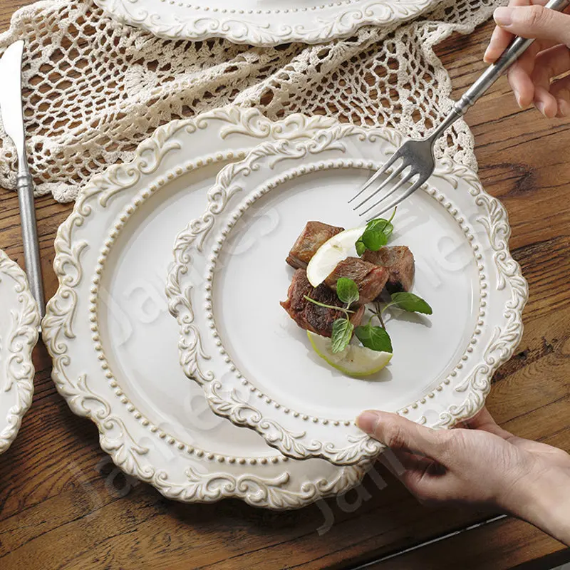 

Обеденная тарелка в стиле барокко, винтажные керамические тарелки, посуда в европейском стиле, тарелки для стейка, пасты, бытовая чашка для использования в ресторане