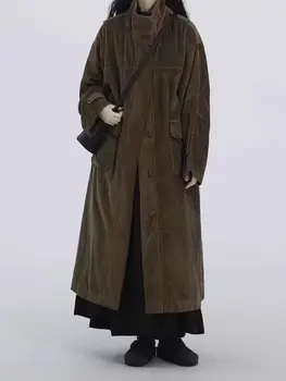 2025 retro cotton corduroy windbreaker jacket women's spring and autumn loose large size stand-up collar cardigan corduroy coat 1