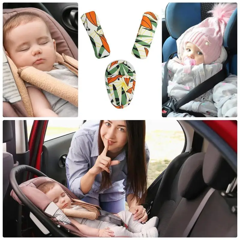 Car Seat Strap Covers For Kids Shoulder Pads Soft Safety Belt Cute Strap Pads With Crotch Pad Anti-Slip Seat Belt Cushion For