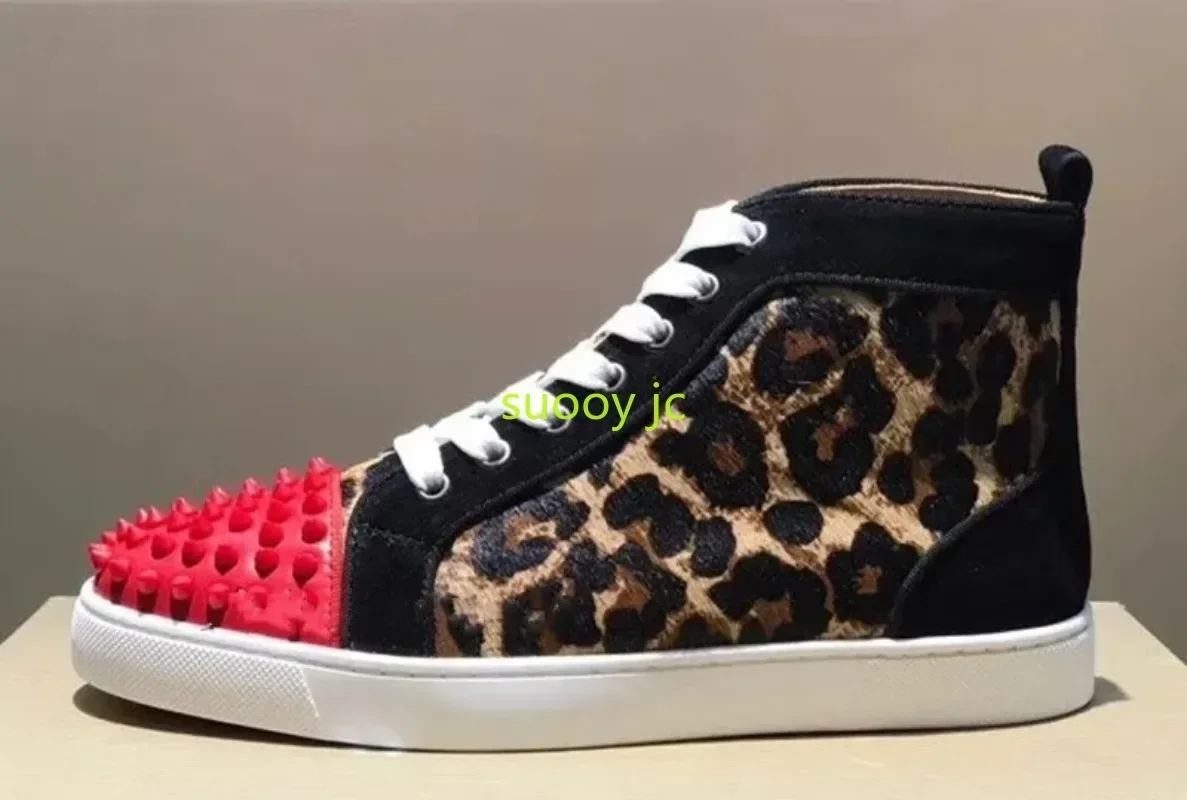 

Men's Sneakers Leopard Pattern Red sole shoes For men Red Head Spikes High Toe Flats Masculino Designers Chaussures Male