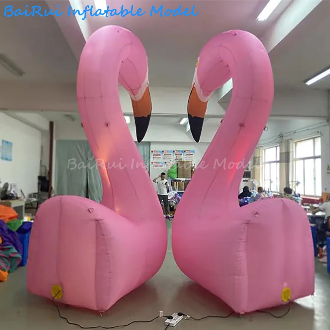Giant Inflatable Pink Flamingo with White LED Light Air Blow