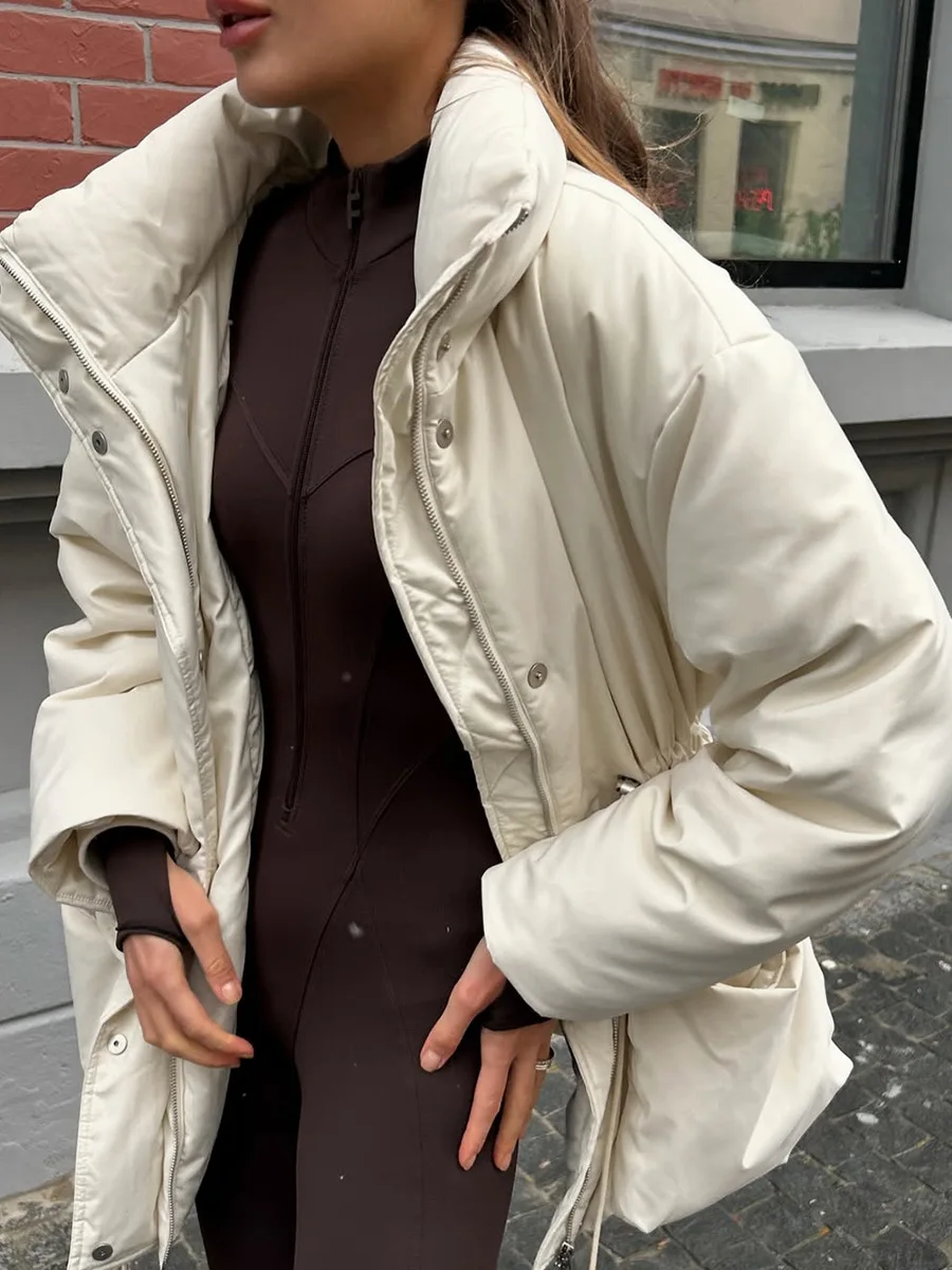 Bornladies Women's Trendy Warm Slim Fit Cotton Coat Drawstring Waist New Winter Fashion Cotton Outer Jacket