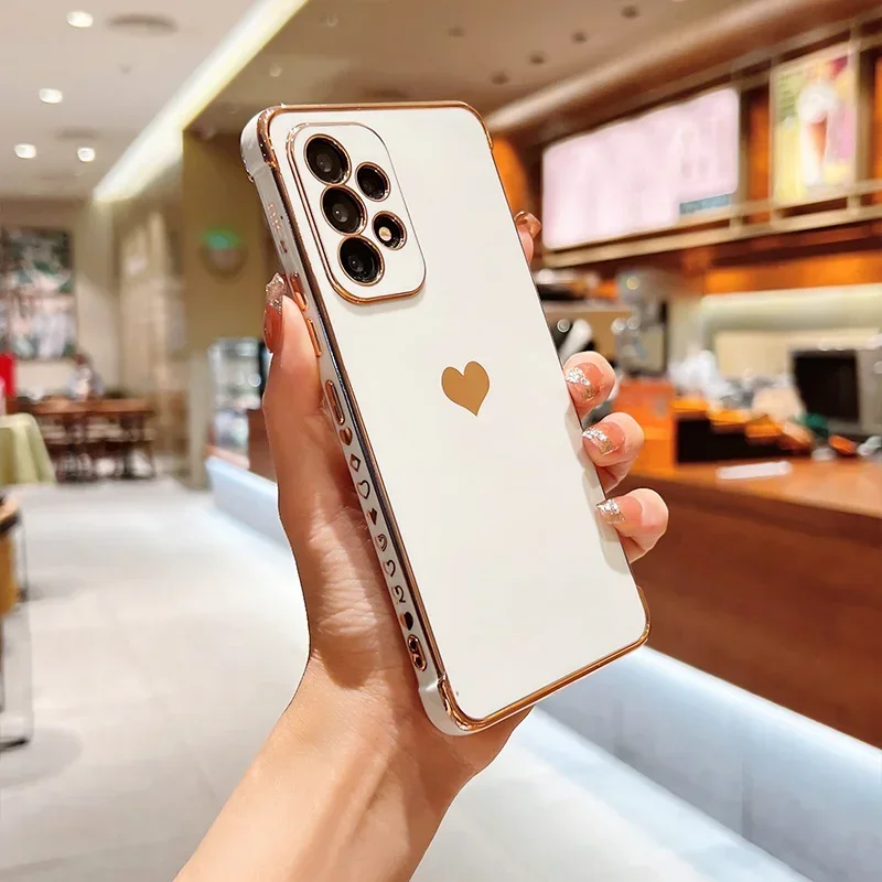 Electroplated Love Heart Shockproof Phone Case with Lens Protection