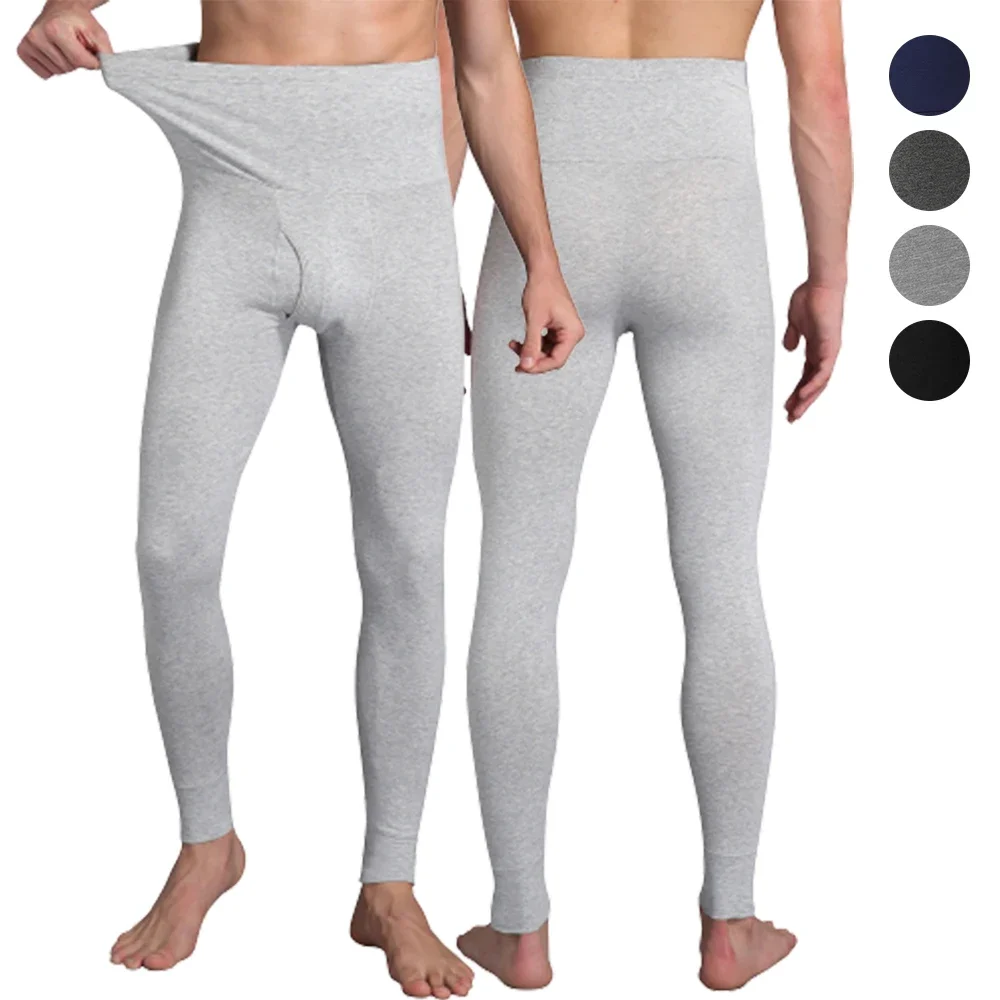 Mens Long Johns Thermal Underwear Cotton Legging Underpant Gray Black Deep Gray High Waist Plus Size 6XL 7XL Long Johns Leggings
