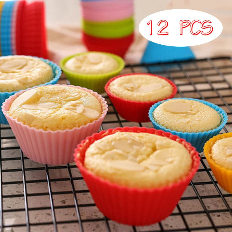 12Pcs Diy Silicone Cupcake Mold 7Cm Large Muffin Cup Baking Mold Round