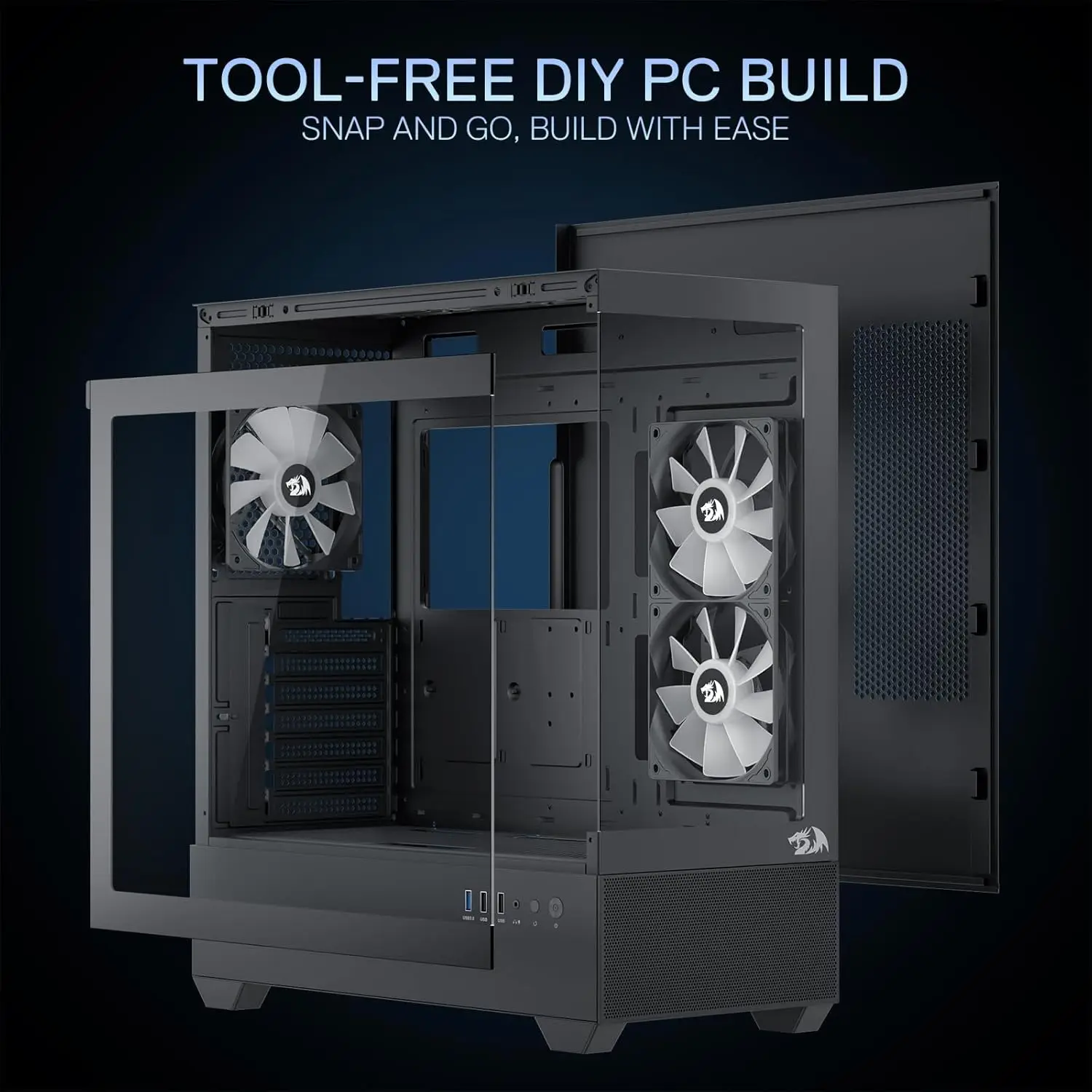 PC Case PC Chassis Computer Chassis Frame Redragon CA606 Gaming Back-Mounted ATX Computer Chassis 3 x 120mm Fans Pre-Installed 270&deg; Full View PC Case