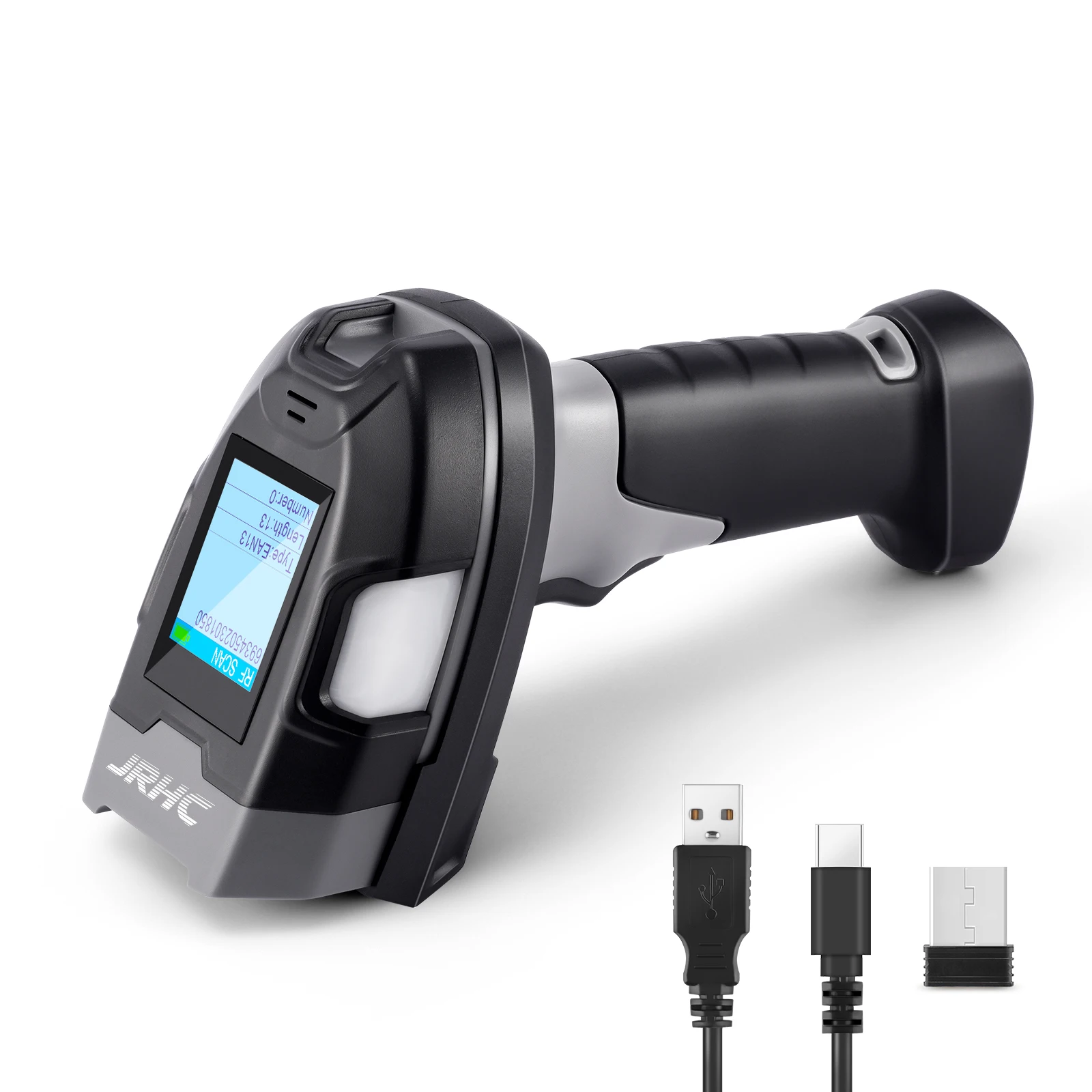 JRHC Wireless Barcode Scanner 1D Laser Handheld Barcode Reader with Display 2.4G Bluetooth Wireless USB Connection Plug & Play
