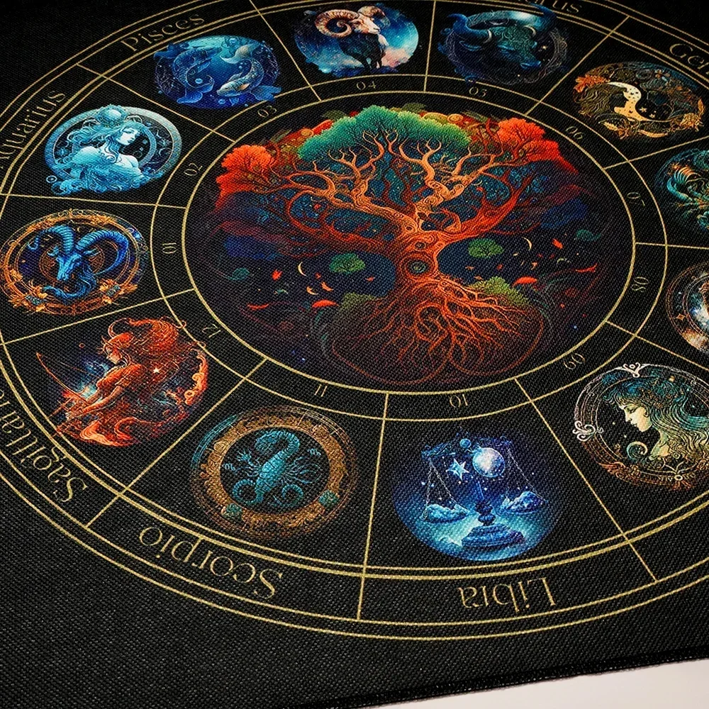 Tarot Altar Cloth with Zodiac Signs and Tree of Life Celestial Tarot Deck for Tarot and Oracle Card Readings 3