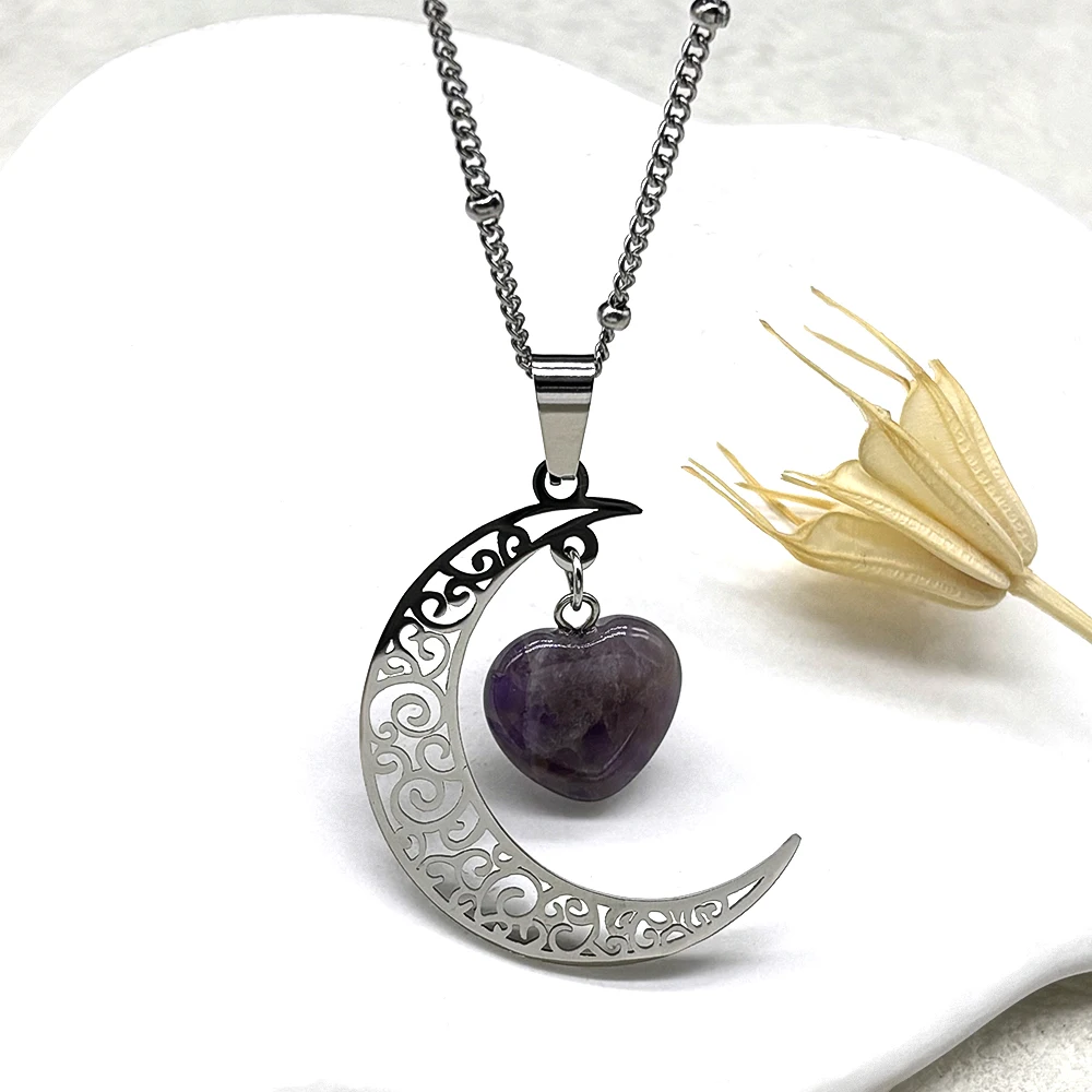 Collana CELESTIA Con Ciondolo Nodo Di Strega E Ametista, Pietra Di Febbraio, Catena In Acciaio Regolabile 51 Cm, Regalo Donna