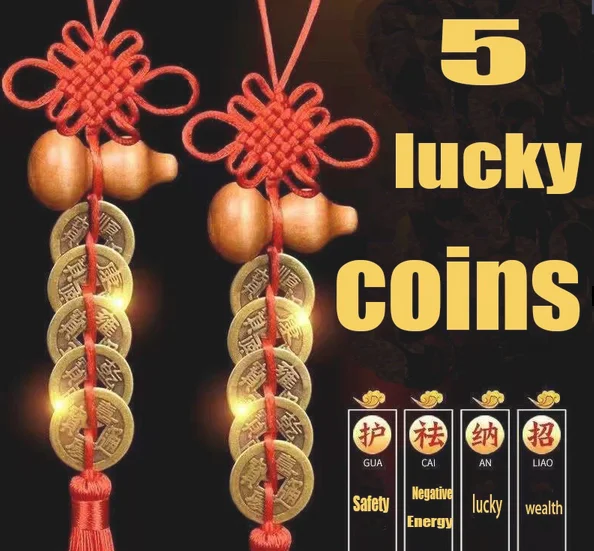 Handmade Chinese Knot Five Emperor Money Copper Gourd Pendant 1pc for Car Interior Family Decoration Gift chinese lucky coins decoration