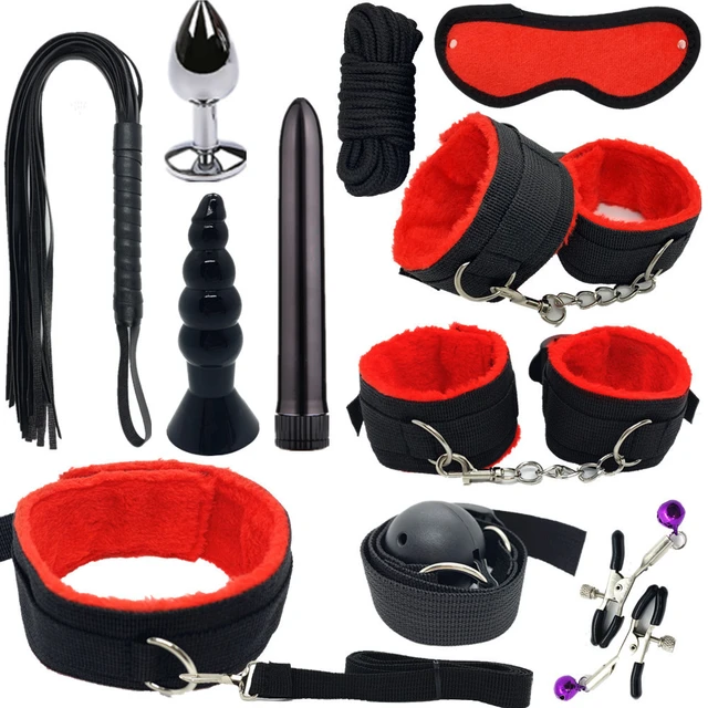 Kits de Bondage 17 Pièces Adultes SM Ensemble de Jouets Sexuels Érotiques  Bondage Cuir SM Sex Toy SM Erotiques Set avec Menottes SM avec Masque pour