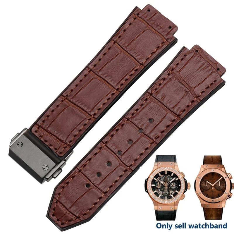 Premium Genuine Leather & Silicone Watch Strap, 25mm - 19mm,