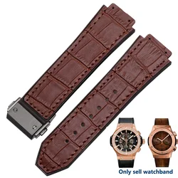 Premium Genuine Leather & Silicone Watch Strap, 25mm - 19mm, - 25 - 19mm (Brown - black)