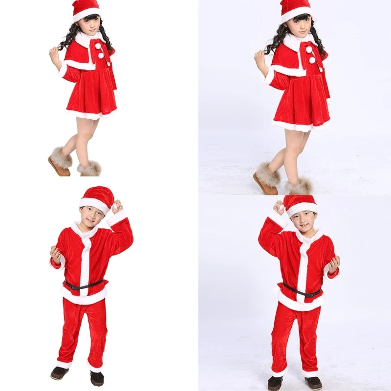 Santa Suit For Kids Boys Girls Santa Hat Dress/Top + Pants Red Deluxe Santa Contracts Costume Christmas Party Cosplay Puntelli