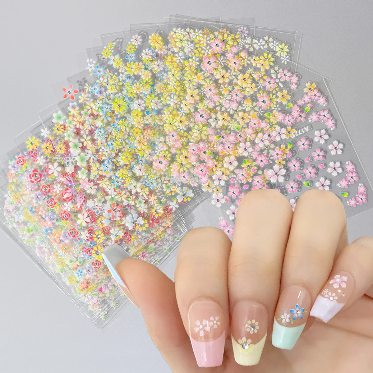 24pcs/set 3D Colorful Love Heart Flowers Nail Art Stickers Self-Adhesive Slider Design DIY Manicure Nail Decorations Stickers