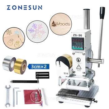 ZONESUN ZS90 디지털 뜨거운 호 일 스탬핑 기계 나무 가죽 프레스 로고 브랜딩 도구 bronzing stamping machine 220V