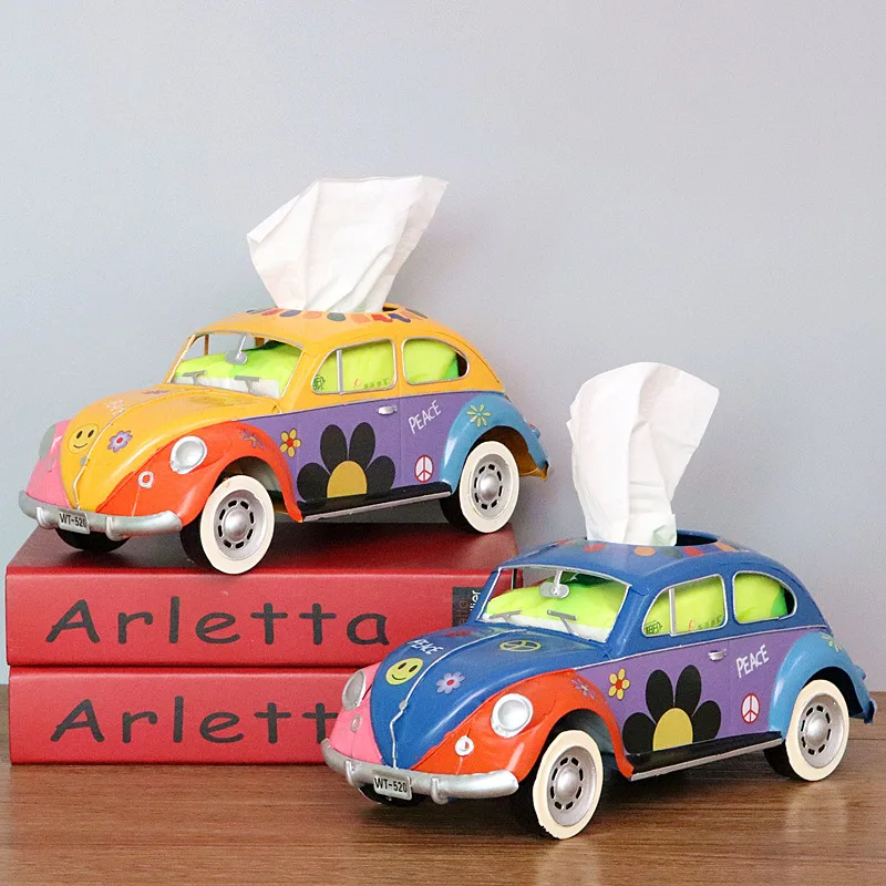Bus Tissue Box Model Figurines Retro Car Tissue Dustproof Tissue Storage Box For Office Home Decoration Paper For Storage 3