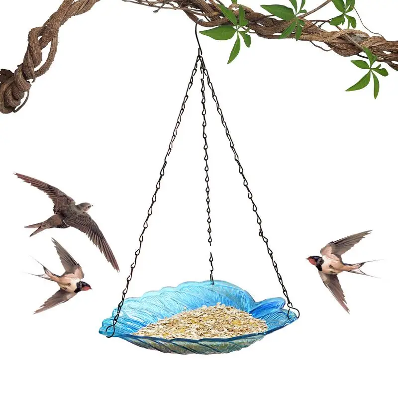 

Glass Bird Bath For Outside Leaf Shape Hummingbird Feeder With S-shaped Hook Hangable Terrace Bird Bath Bowl Bird Food Plate