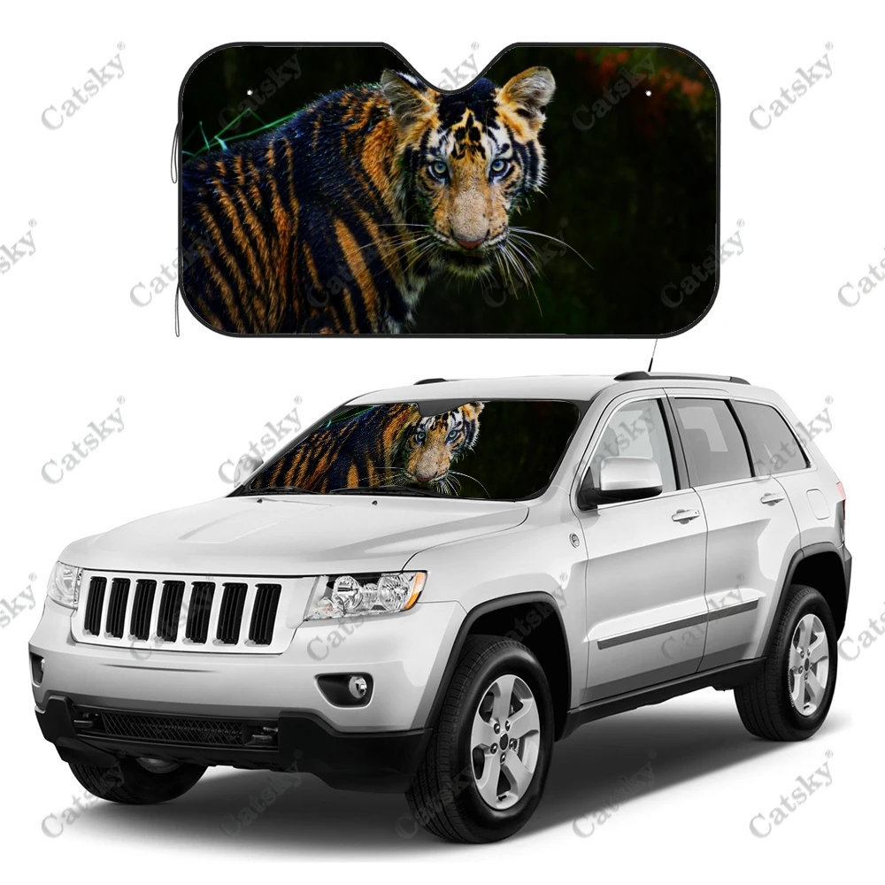 

tiger ferocious animal Car Sunshade Interior Accessories Folding Sunscreen Anti-UV Pattern Printing Gift Sunshade