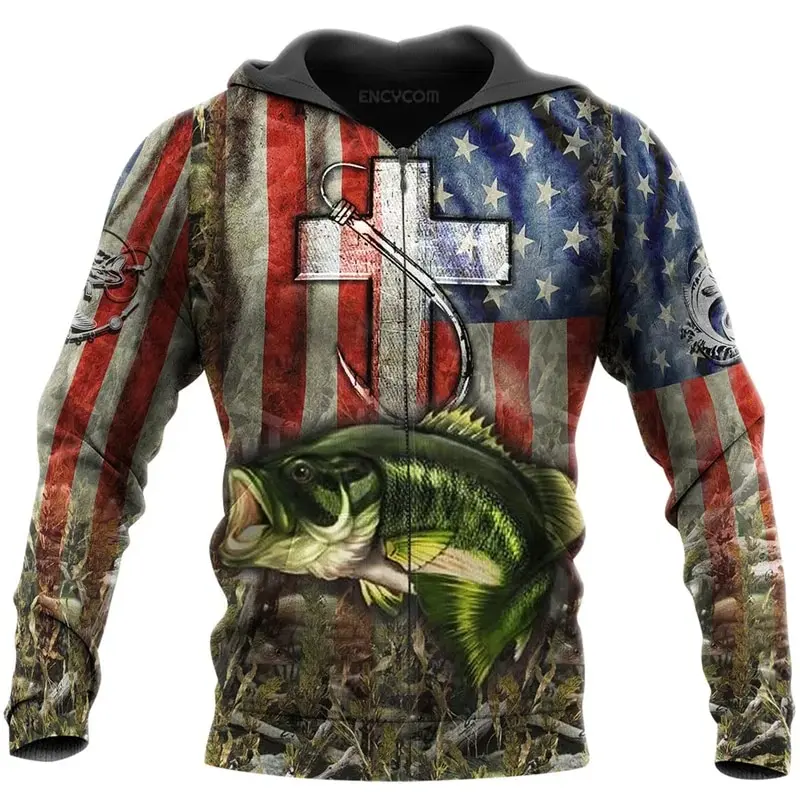thumbnail image 1 of Sudadera con capucha y cremallera para hombre, nueva sudadera con capucha con estampado 3D de pesca de carpas y pesca salvaje, moda para exteriores, sudadera de gran tamaño Harajuku, primavera de 2024, 1 of 4