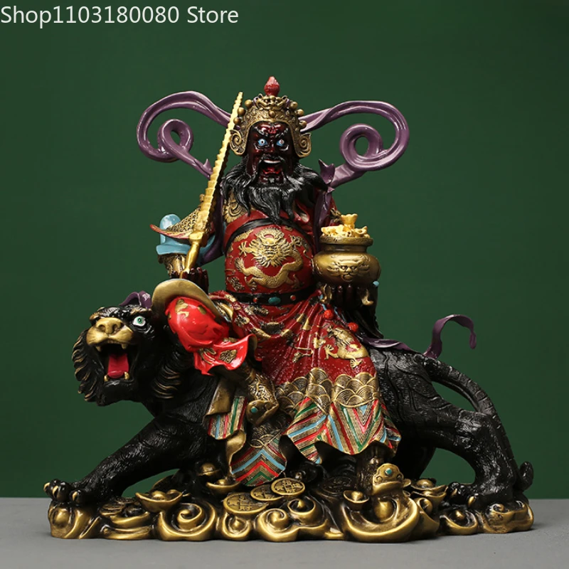 Copper brass Color painted Zhao Gongming buddha statue Chinese folk  God of Wealth sculpture Large size 43cm,32cm 3
