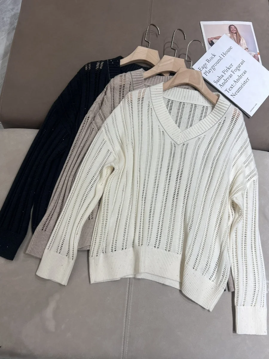 

Пуловер из шерсти мериноса с V-образным вырезом и длинными рукавами