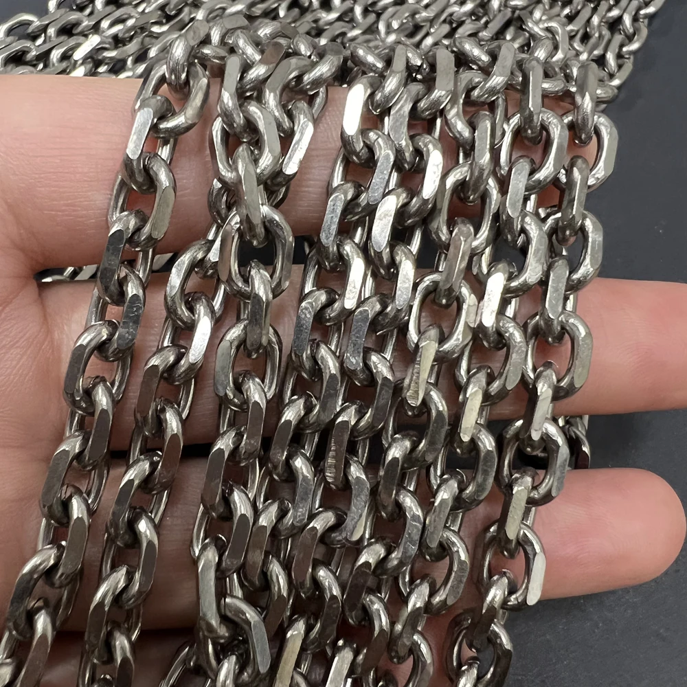 Ultra Light 7mm TA1 Pure Titanium Angle Chain Necklace for Men Wome Anti Allergic Skin Friendly Link Cool Hip Hop Chain Necklace