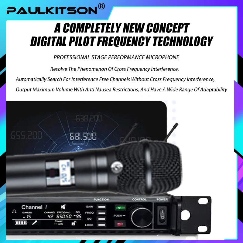 Paulkitson AD4Q KSM9 Professional Wireless Microphone System 4-Channel 500/600/900MHZ Headset Mic Lavalier For Stage Outdoors