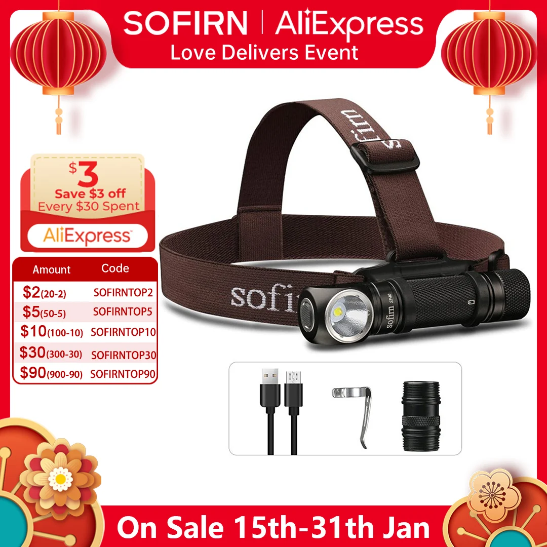 Torcia frontale Sofirn SP40 XPL LED EDC ricaricabile 18650, 1200lm, luminosa, per esterni e pesca, con base magnetica  39