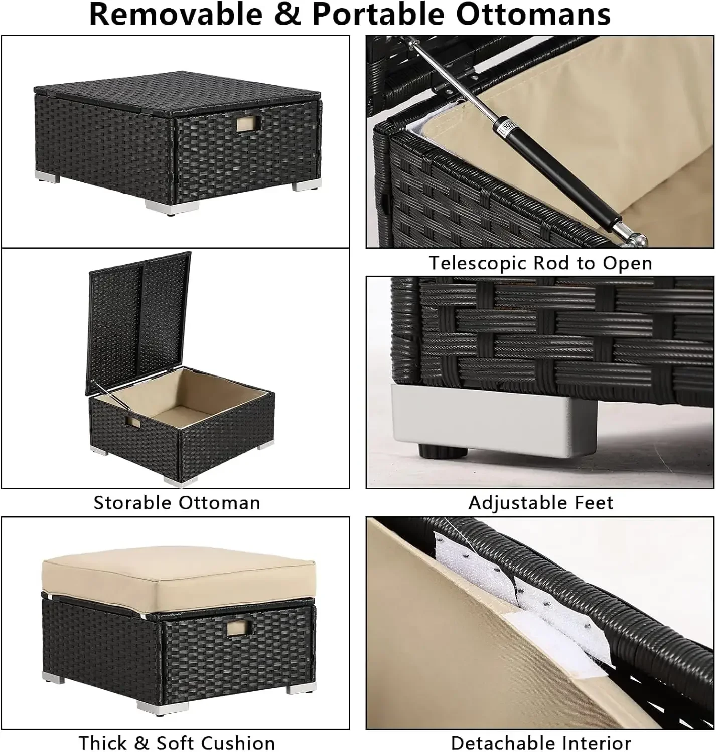 Retractable Canopy Wicker Outdoor Sofa Set with Ottoman 5