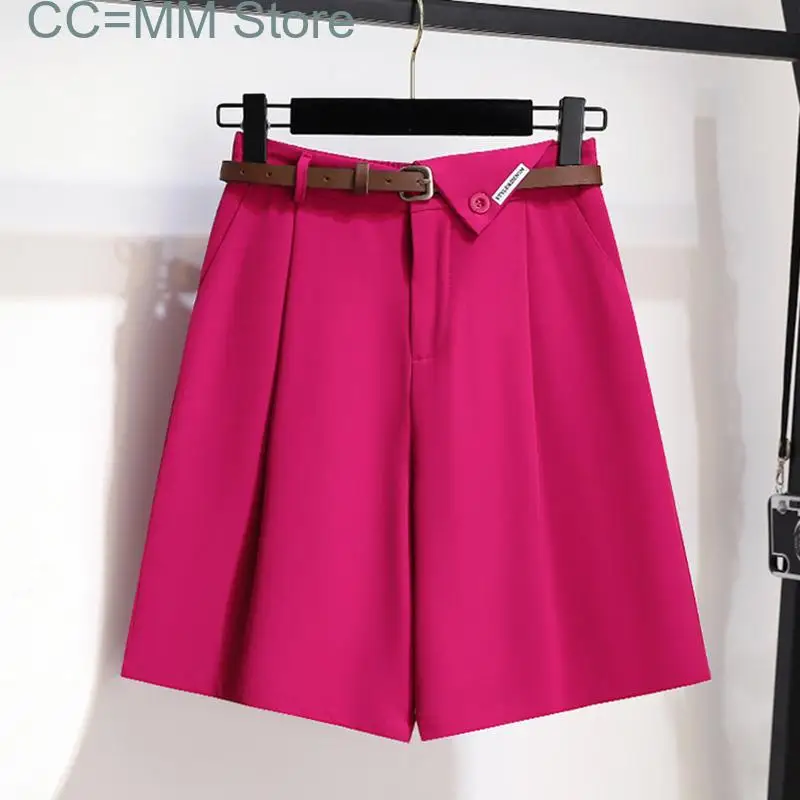 New Solid Suits Shorts for Women High Waisted Korean Fashion Casual Straight Shorts Office Ladies Knee Length Shorts new summer knee length pockets women shorts fashion office ladies high waist solid wide leg loose thin shorts plus size 2021