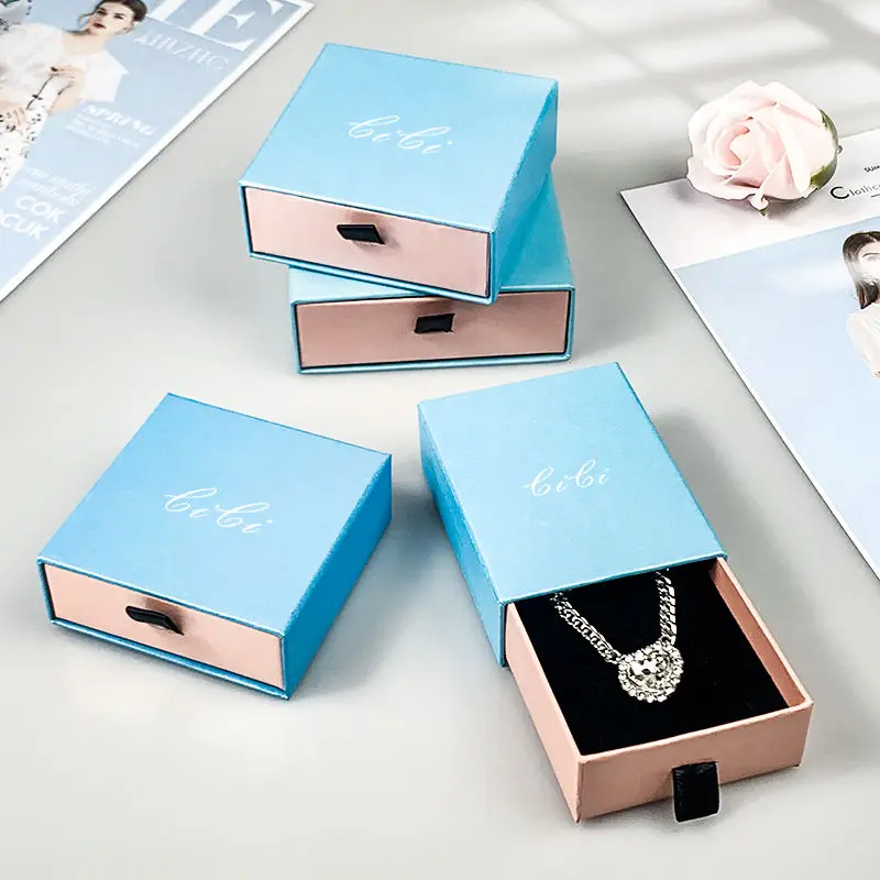 

Hand-Held Drawer Custom Printed LOGO Travel Jewelry Paper Box Jewellery Bracelet Pendant Earrings Ring Packaging Case Display