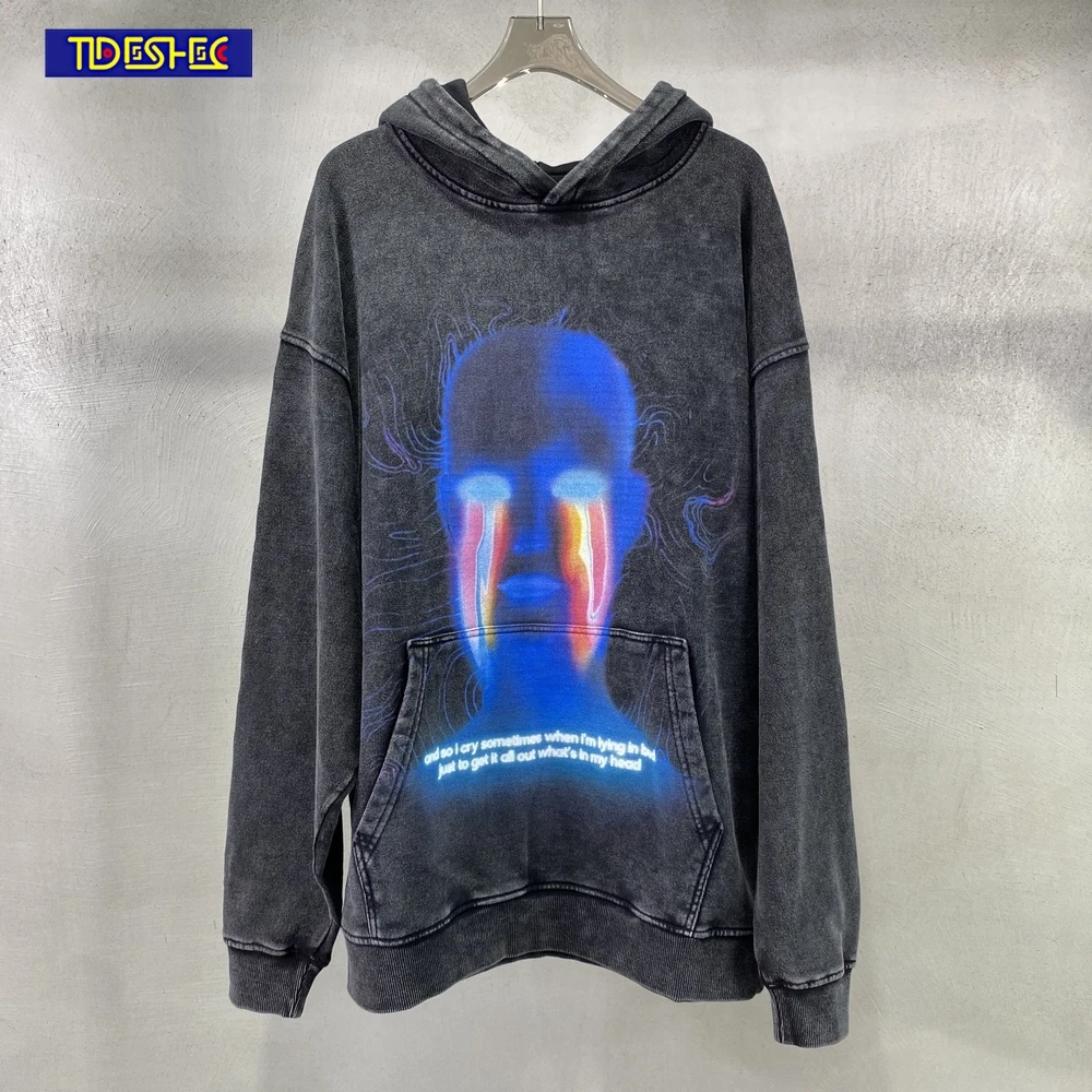 

Vintage Washed Gothic Men Oversized Hoodies Y2k High Street Streetwear Loose Anime Evil New Sweatshirts Women Winter Hooded