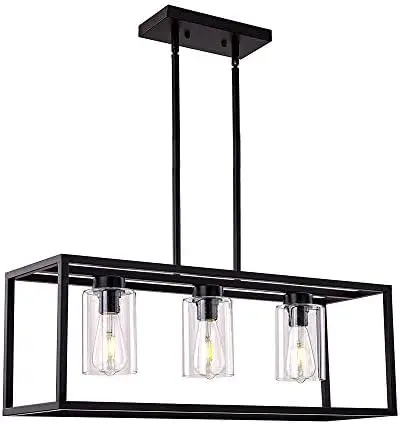 

Dining Room Lighting Fixture Hanging Farmhouse Black 3 Light Modern Pendant Lighting Contemporary Chandeliers with Glass Shade f