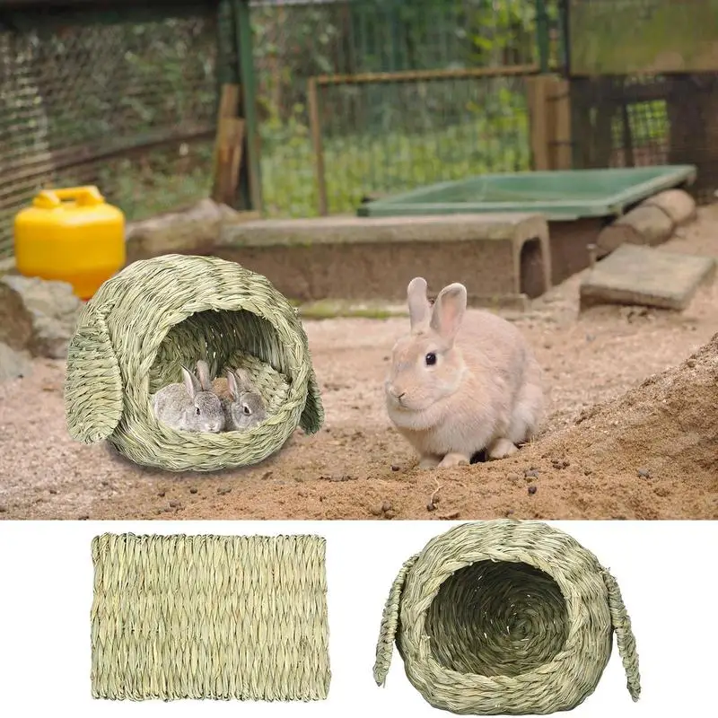 

Rabbit Grass Cages Hand Crafted Comfortable Bunny Bed Hut Rabbit Grass Nest House Play Hideaway Toy for Guinea Pig Hamster