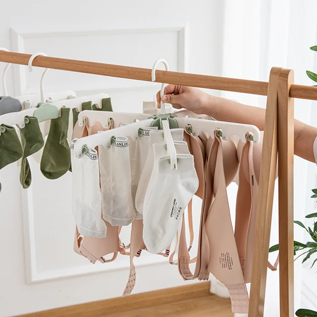 Utazás Hordozható, Összecsukható Függő Állvány Tartós Forgatható Fogas Klipekkel Szárító Törölközők Számára Babaruhák - Image 2