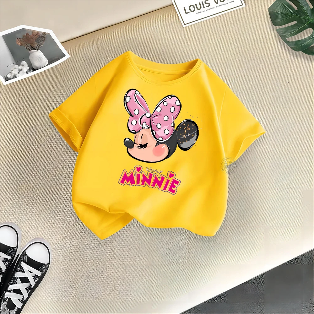 Disney Mickey Minnie Cartoon Printed Boys Girls Street Cotton T-shirt Baby Comfort Crewneck short sleeve top T-shirt top 4