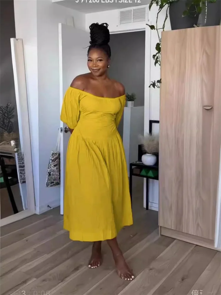 Wmstar Dresses for Women Elegant Solid Sexy Party Off Shoulder Short Sleeve Maxi Dress Summer Clothes Wholesale Dropshipping