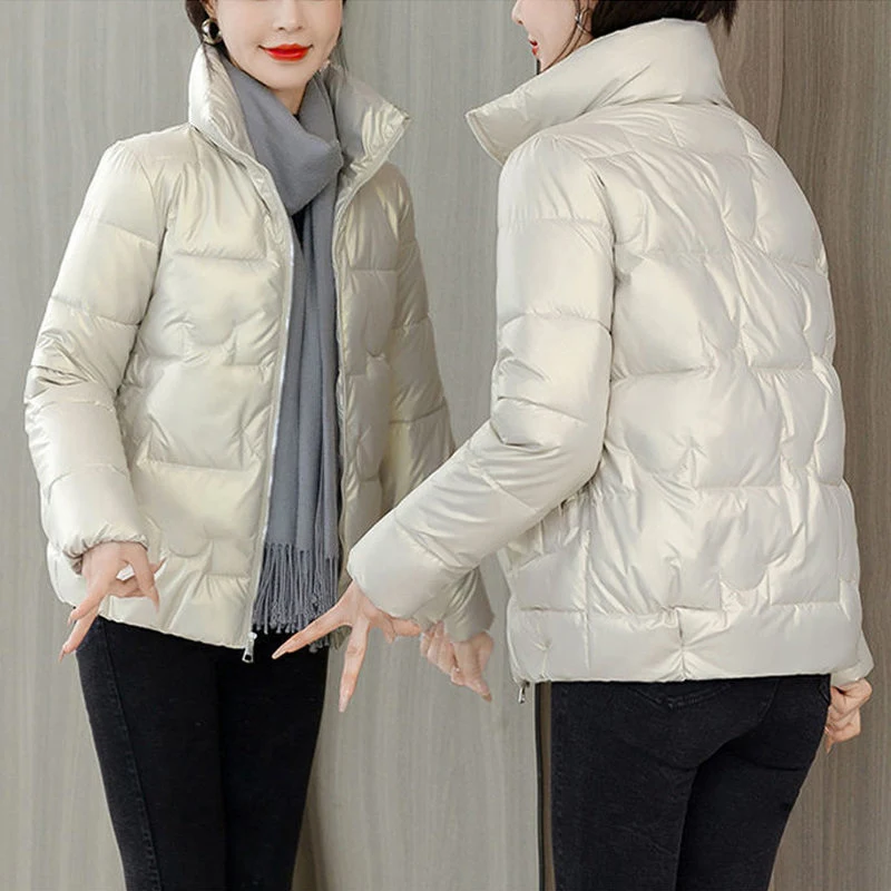 Winter Women Korean Stand Collar Thick Warm Down Cotton Padded Parka Jacket Female Casual Solid Loose Coat Outwear Clothing 2022
