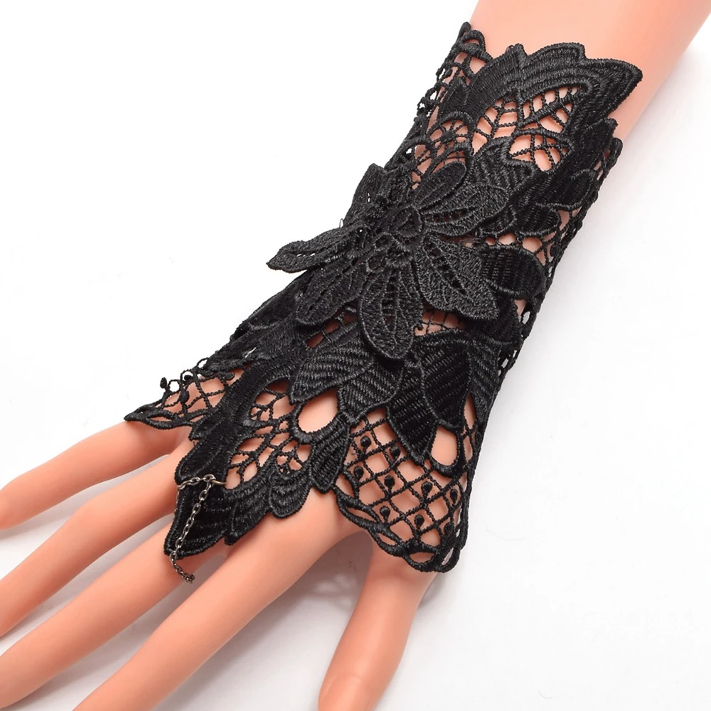 Vintage Steampunk Gloves Wrist Cuff Gear Retro Black Victorian Bracelet Costume Accessories Single Lace Bracer Armband