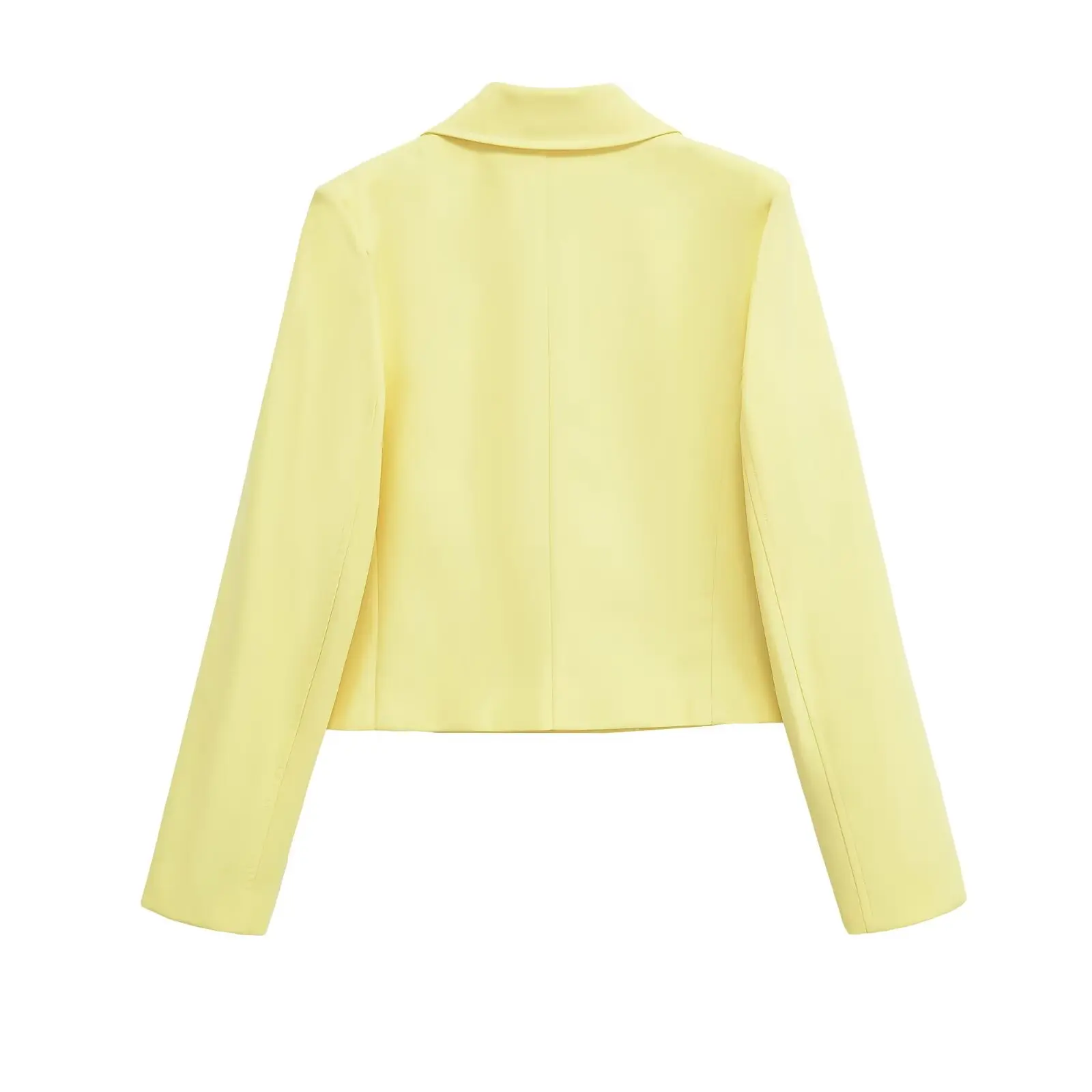 Women Spring Autumn Yellow Double Breasted Short Blazers Coat  Female Long Sleeve Turn-Down Collar Elegant Jackets Streetwear