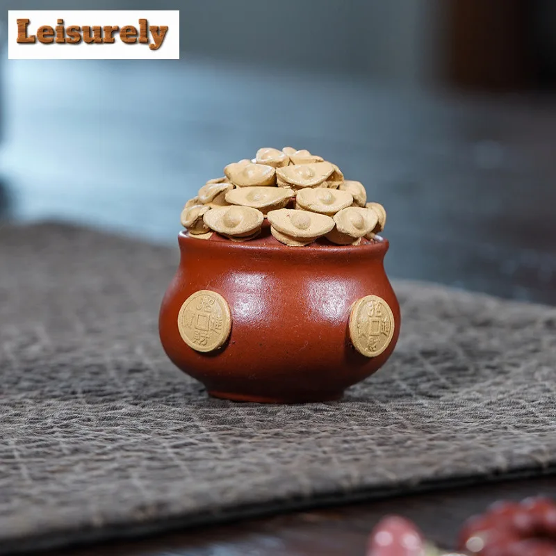 2pc/lot Yixing Zisha Wealth-attracting Treasure Ingot Tea Pet Antique Miniatures Tea Figurine Play Toys Tea Statue Ornaments