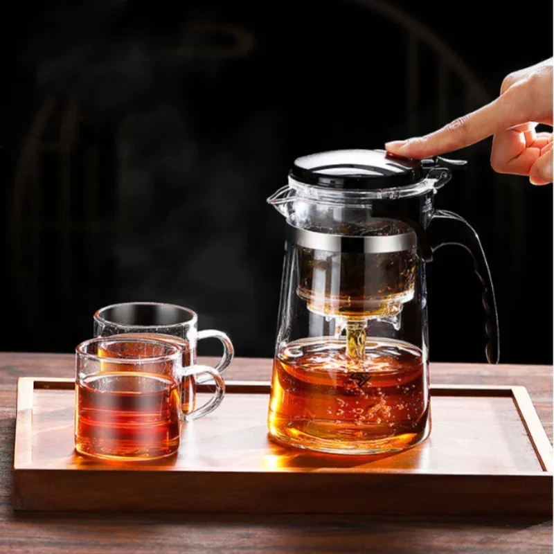 Teapot Thickened Glass Heated Resistant Flower Tea Kettle One-button Filtering Tea Separation Coffee Teapot Office Home Tools glass teapot glass tea pot tea pot