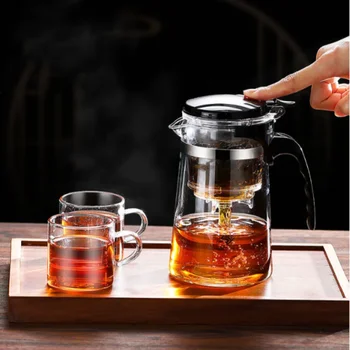 Teapot Thickened Glass Heated Resistant Flower Tea Kettle One-button Filtering Tea Separation Coffee Teapot Office Home Tools 1