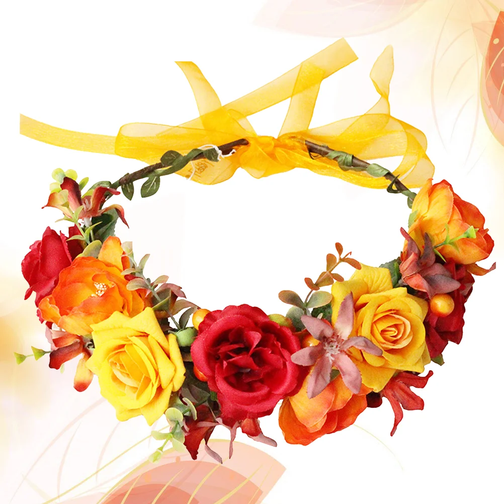 

1PC Autumn Theme Wreath Simulation Rose Garland Fashion Head Photography Headdress for Girls Brides