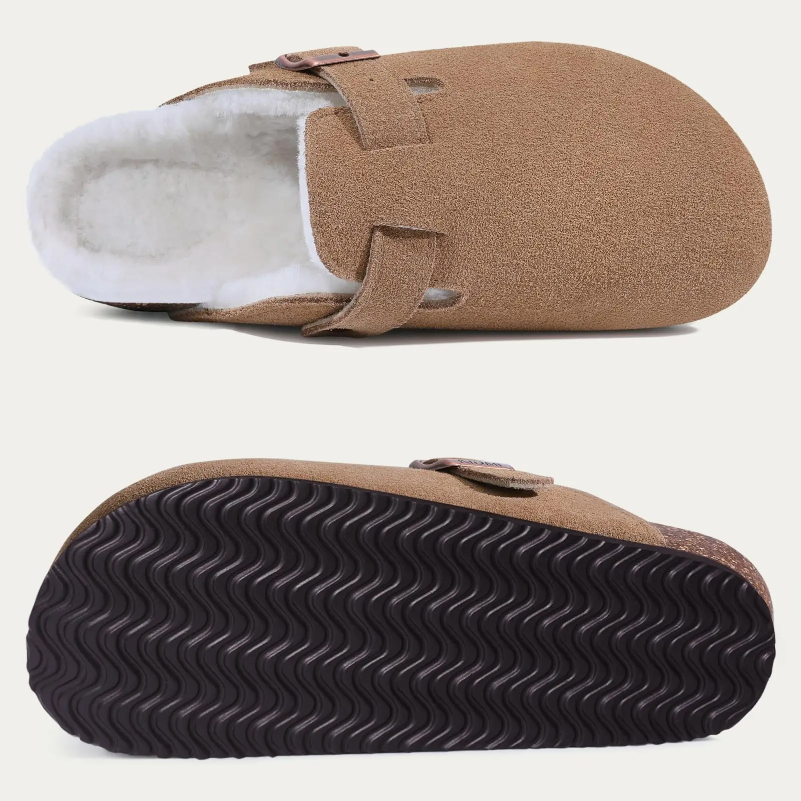 Winter Fur Suede Clogs Cork Footbed Cozy Fuzzy Slippers
